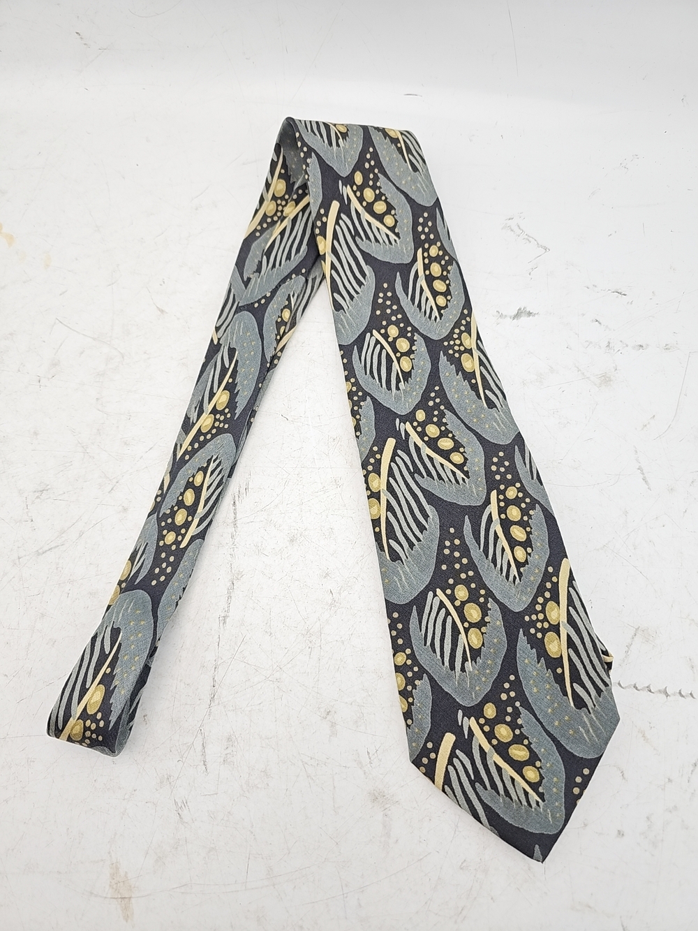 Giorgio Armani Grey & Yellow Patterned Silk Tie